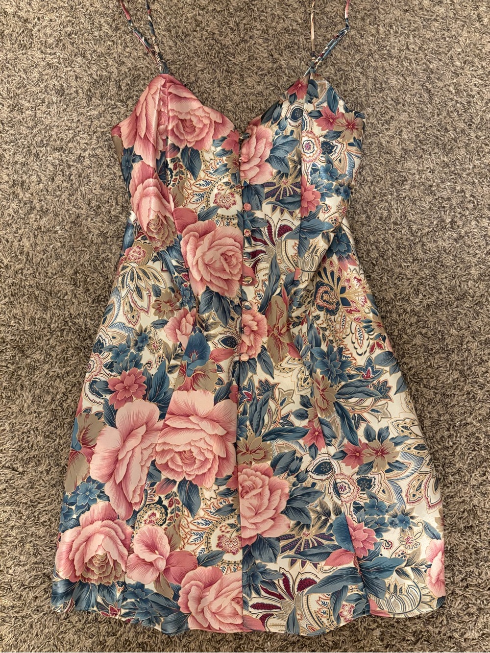 Victoria's Secret Pink & Blue Floral Satin Chemise vintage size s